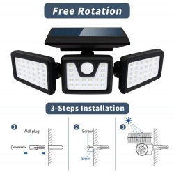 Spot solaire 3 têtes noir éclairage puissant LED blanc FALCON H9.3cm avec détecteur de mouvement orientable