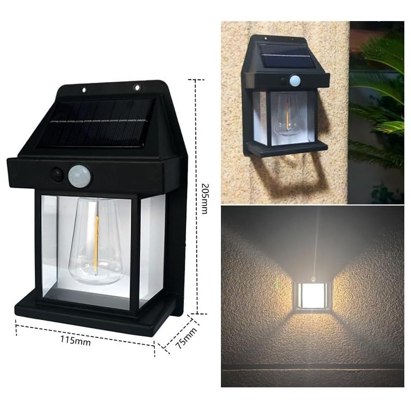 Solar Tungsten Wall Light, Outdoor Solar Induction Tungsten Wire Warm Light Wall Lamp, IP65 Waterproof Solar Security Light,