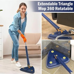 Triangle Mop Réglable Rotatif à 360°, Balai Serpillere Nettoyage Triangle , Mop Humide et Sec avec 5 Chiffons pour Fenêtres,