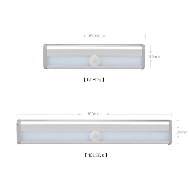 PIR détecteur de mouvement LED bande lumineuse batterie ruban adhésif lampe 10led fr chambre placard escaliers cuisine armoire