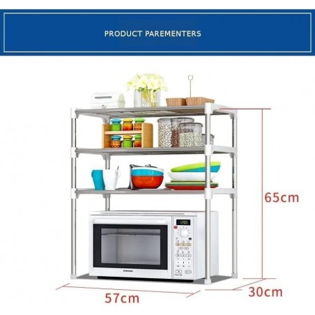 3 طبقات رف الميكروويف رف المطبخ رف التوابل منظم المطبخ رف تخزين المطبخ، رف منظم الحمام، رف منظم الكتب، رف منظم الاحذية، فضي