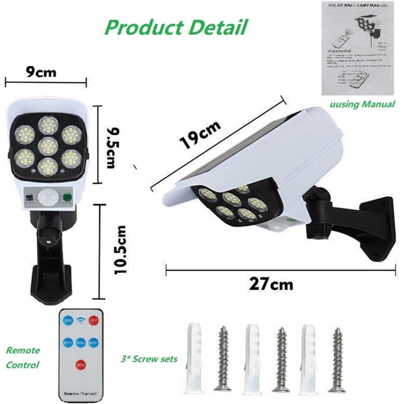 Projecteur Mural À Capteur De Mouvement Solaire for Jardin Extérieur, sans Fil, Étanche IP65, Lampe De Sécurité, Télécommande