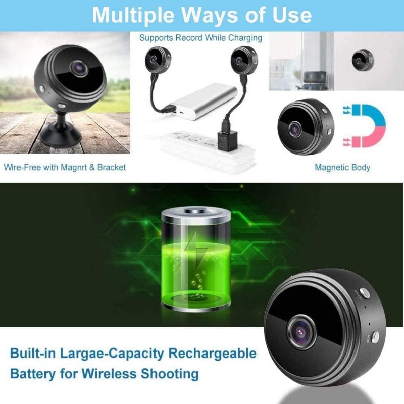 Cablelera Mini Camera Espion, 1080P Caméra de Surveillance sans Fil avec Enregistrement WiFi Longue Batteries Micro Cachée