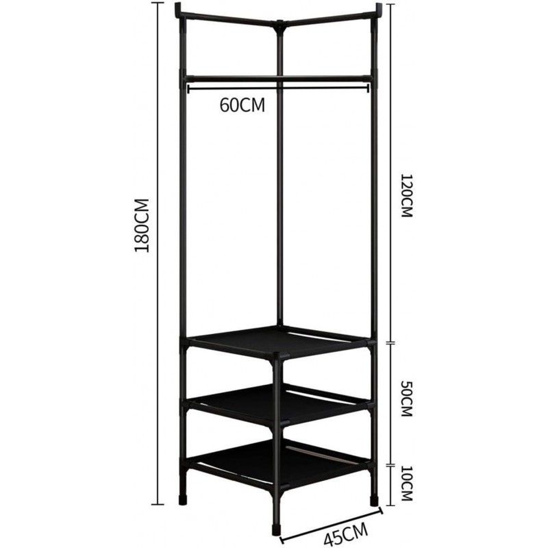 Étagère à chaussures Porte-manteau d'angle sur pied Chambre à coucher Armoire à vêtements Cintre Portable Porte-vêtements Facile