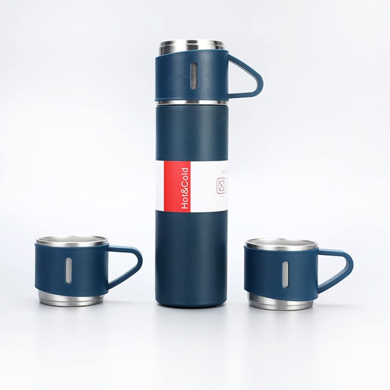 HUIOP Tasse de Voyage à café, Bouteille Isotherme 500L avec 2 Tasses supplémentaires Tasse de Voyage à café en Acier Inoxydable