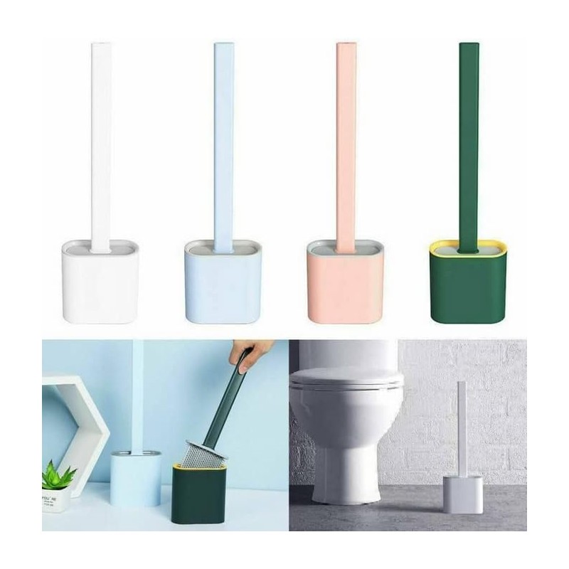 Ensemble brosse WC en silicone et support de salle de bain, manche en plastique TPR antidérapant et poils en silicone souple,